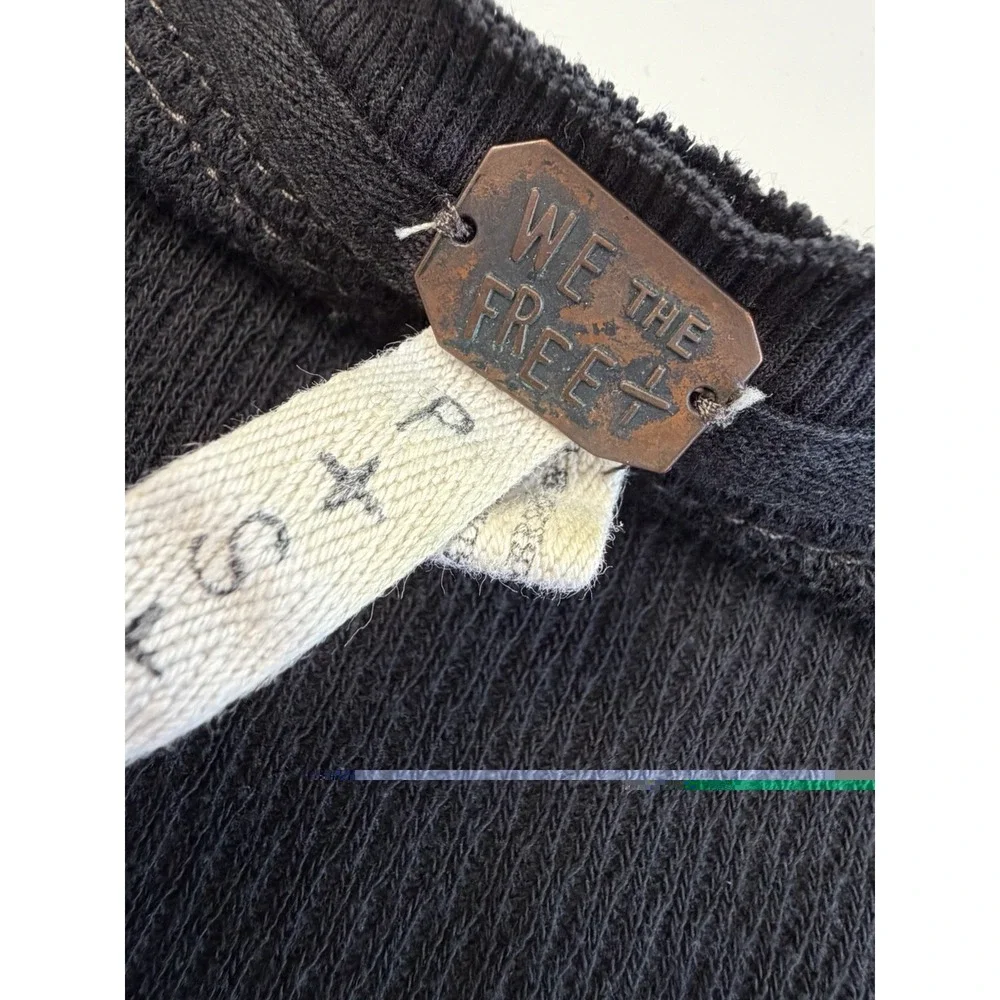 FREE PEOPLE Black Cotton Blend Rainbow Thermal Henley Top S